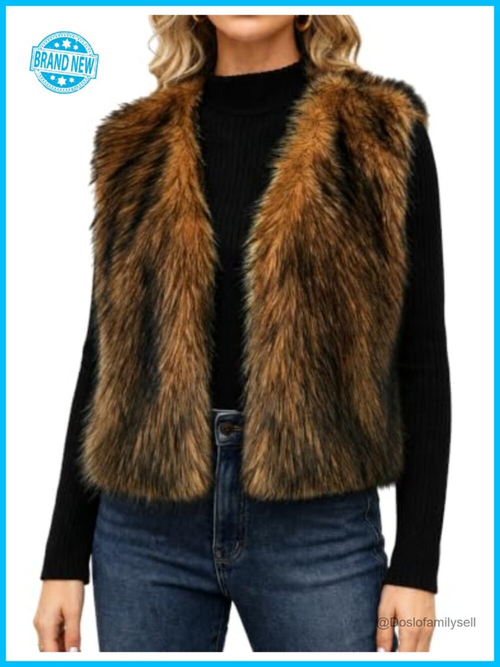 Cropped Faux Fur V-Neck Sleeveless Button Vest Layering Outerwear